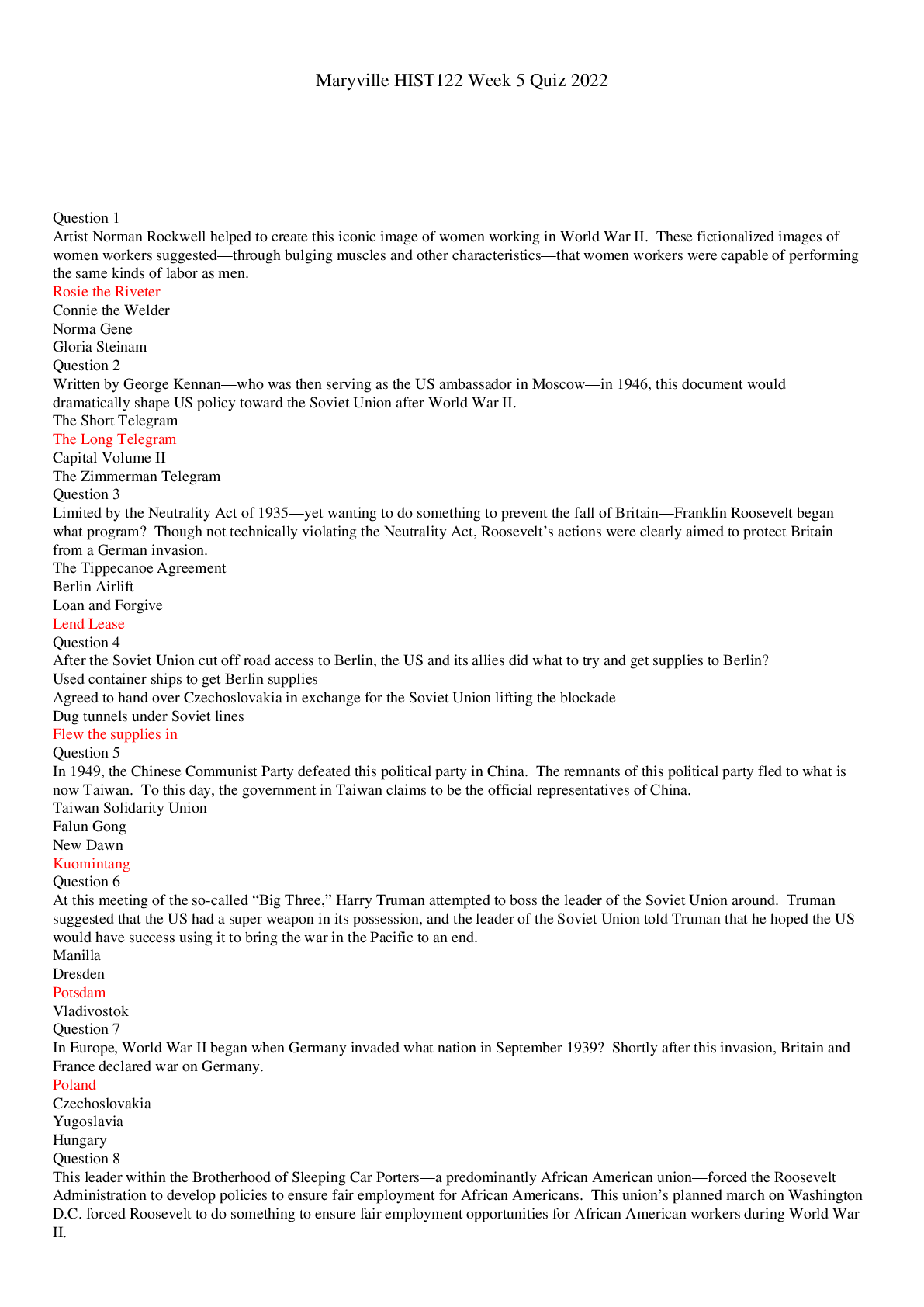 Preview image for Maryville HIST122 Week 5 Quiz